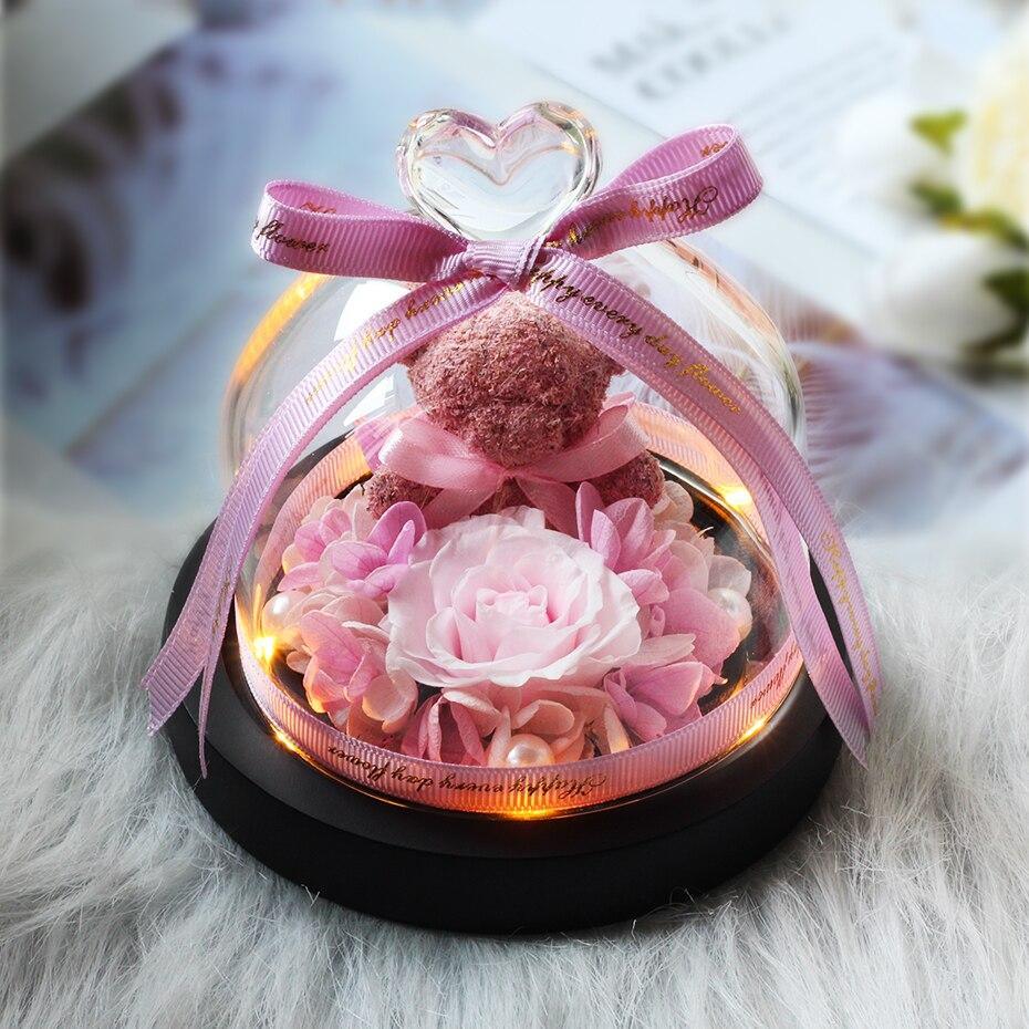 Rose Eternelle Ourson Sous Dôme (Choix de Couleurs) - Rose Eternelle La Boutique