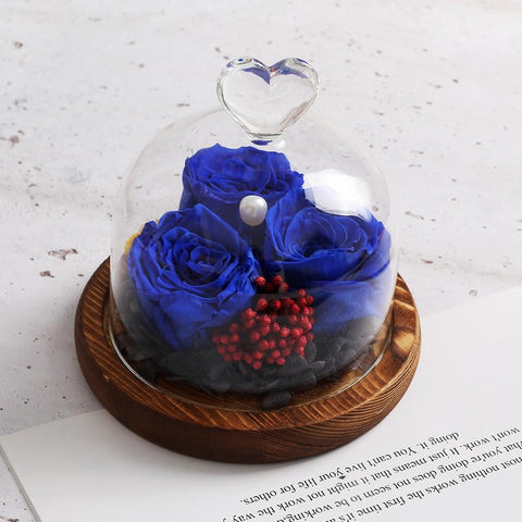 lot de 3 rose bleu sous dome - Rose Eternelle La boutique