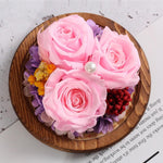 Rose Eternelle Sous Cloche (Trio de Fleurs Rose)