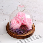Rose Eternelle Sous Cloche (Trio de Fleurs Rose)