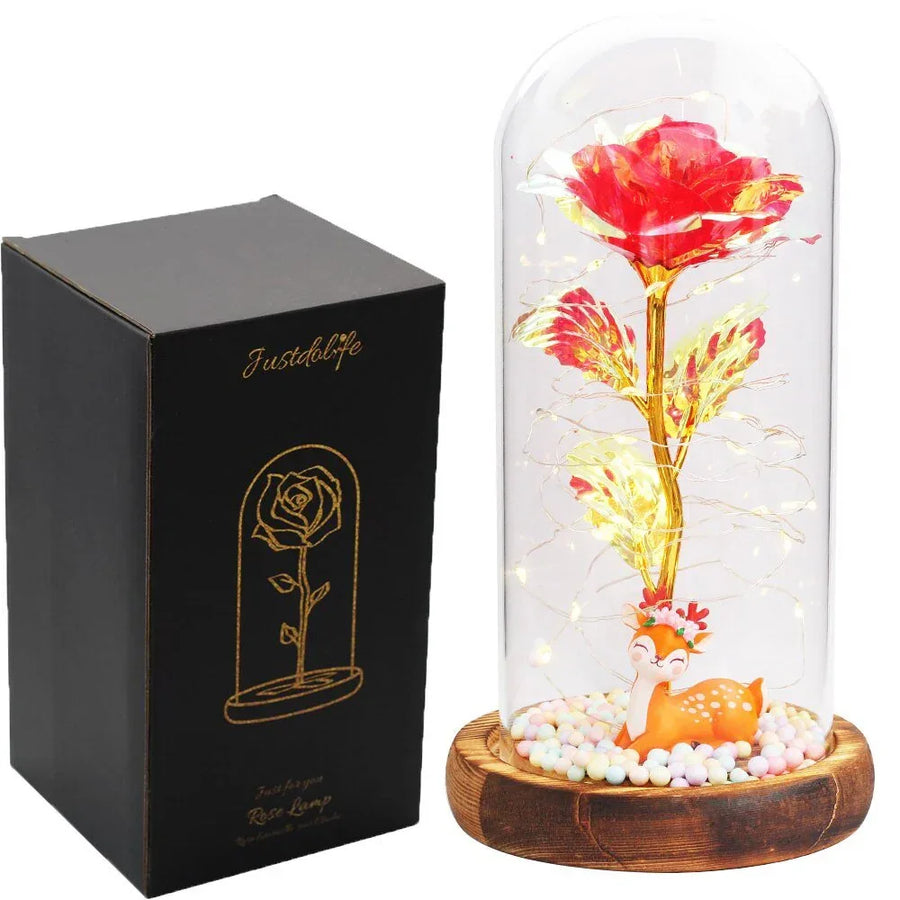 Rose Eternelle Sous Cloche Figurines Ours Or 24K - Rose Eternelle La Boutique