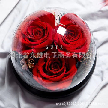 Rose Eternelle Sous Cloche (Trio de Fleurs Rouge) - Rose Eternelle La Boutique