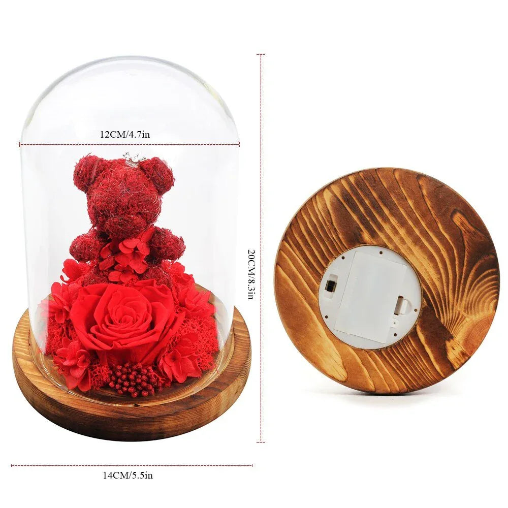 Rose Eternelle Ourson Sous Cloche Rose - Rose Eternelle La Boutique