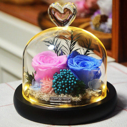Rose Eternelle Sous Cloche (Trio de Fleurs Bleu) - Rose Eternelle La Boutique