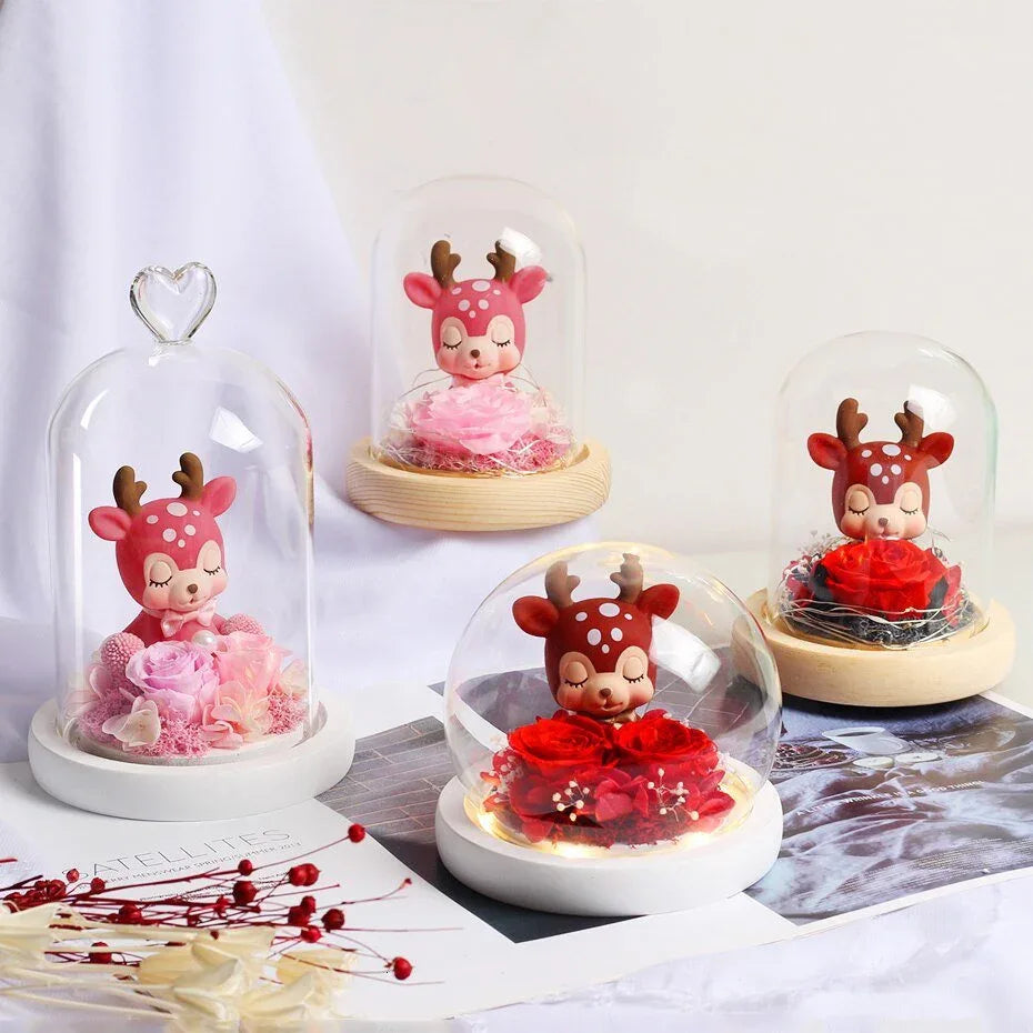 Rose Eternelle Renne Sous Dôme (Choix de Couleurs) - Rose Eternelle La Boutique