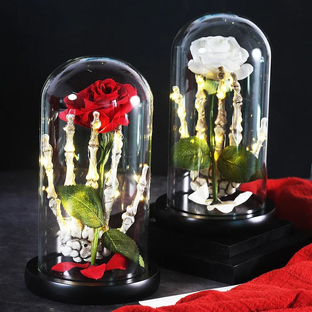 Rose Eternelle Blanche Sous Cloche Halloween - Rose Eternelle La Boutique