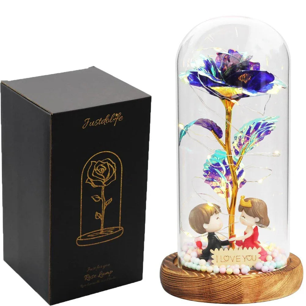 Rose Eternelle Sous Cloche Figurines Ours Or 24K - Rose Eternelle La Boutique