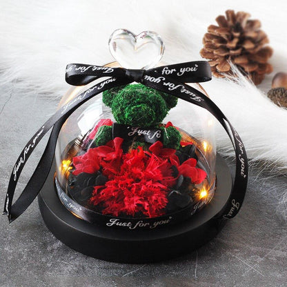 Rose Eternelle Ourson Sous Dôme (Choix de Couleurs) - Rose Eternelle La Boutique