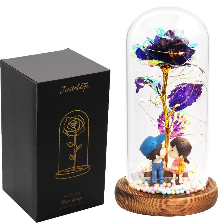 Rose Eternelle Sous Cloche Figurines Ours Or 24K - Rose Eternelle La Boutique