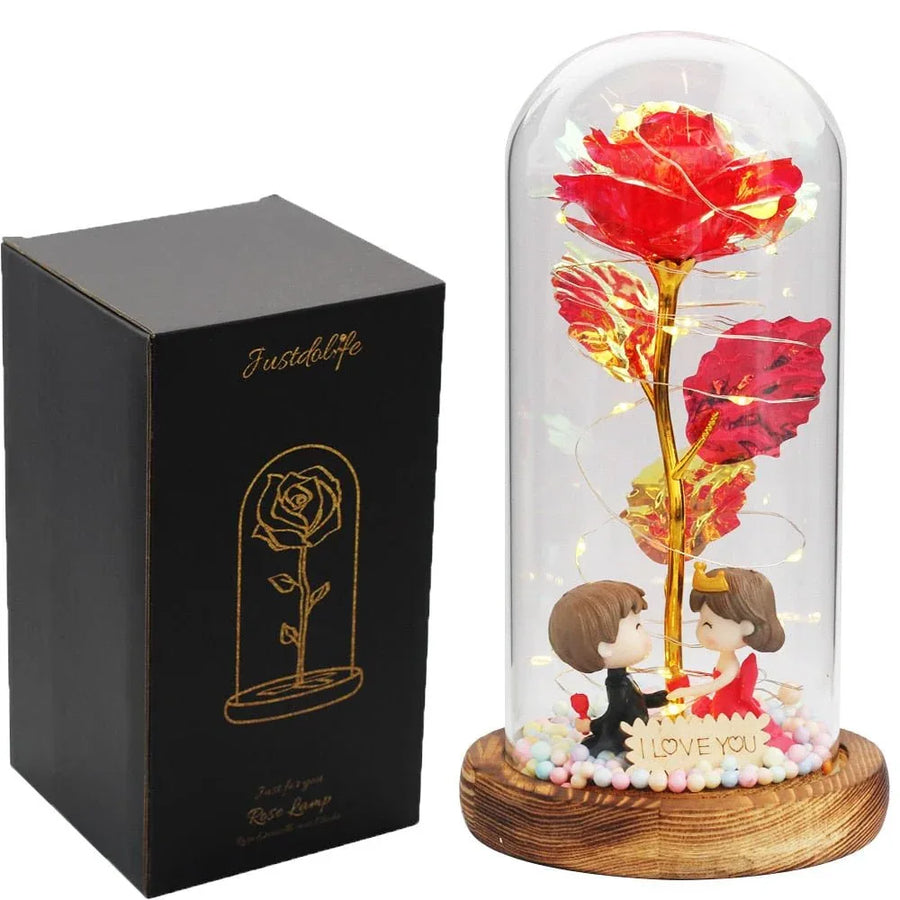 Rose Eternelle Sous Cloche Figurines Ours Or 24K - Rose Eternelle La Boutique