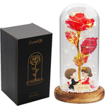 Rose Eternelle Sous Cloche Figurines Ours Or 24K