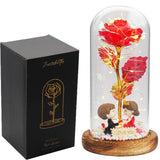 Rose Eternelle Sous Cloche Figurines Ours Or 24K