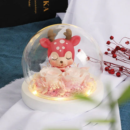 Rose Eternelle Renne Sous Dôme (Choix de Couleurs) - Rose Eternelle La Boutique