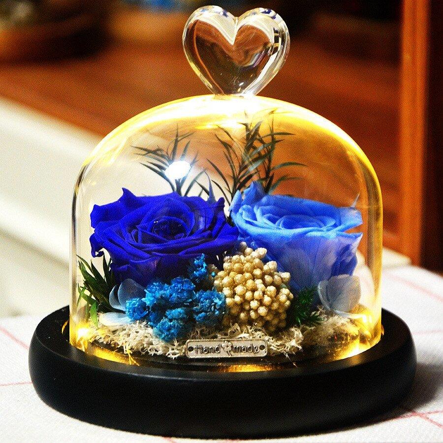 Rose Eternelle Sous Cloche (Trio de Fleurs Bleu) - Rose Eternelle La Boutique