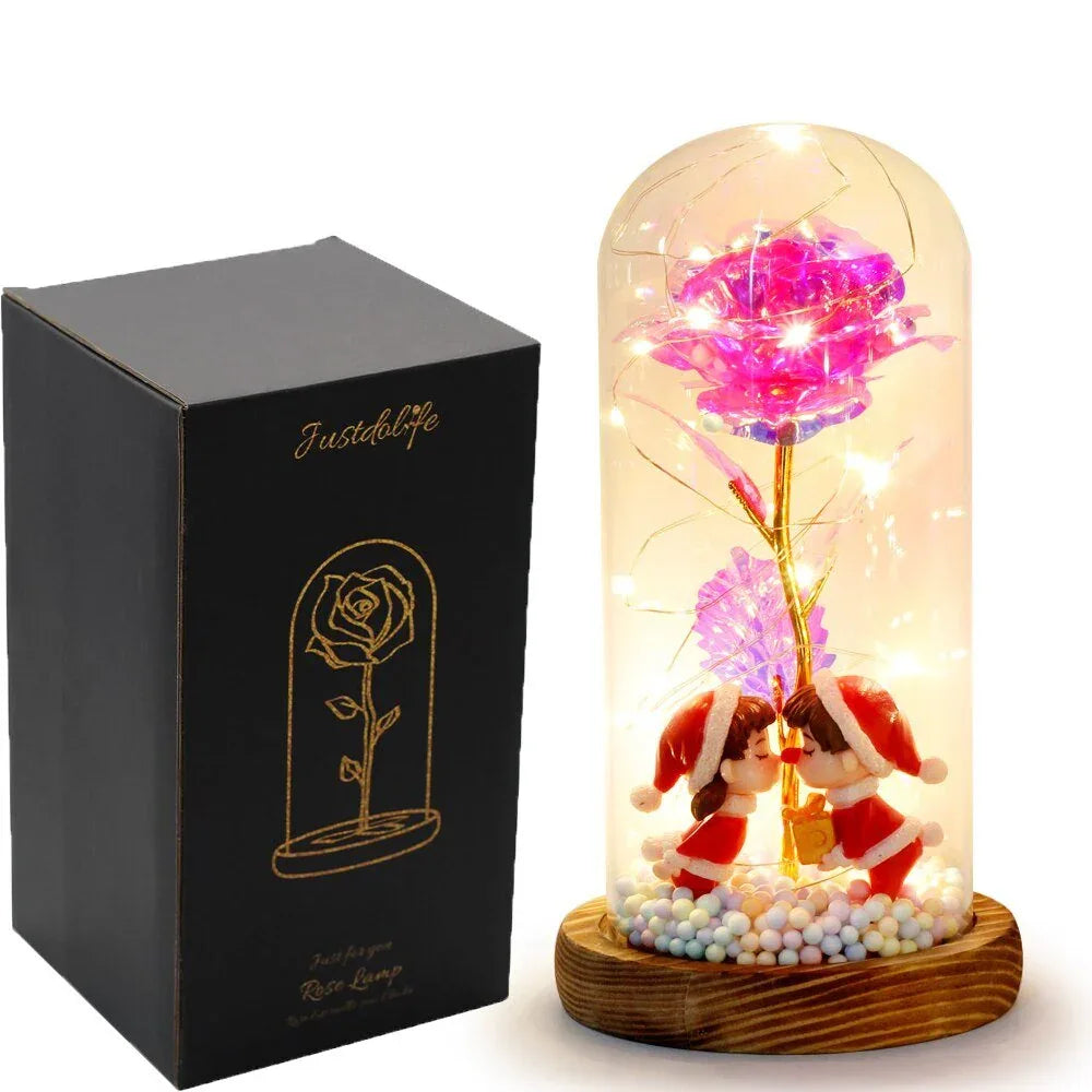 Rose Eternelle Sous Cloche Figurines Ours Or 24K - Rose Eternelle La Boutique