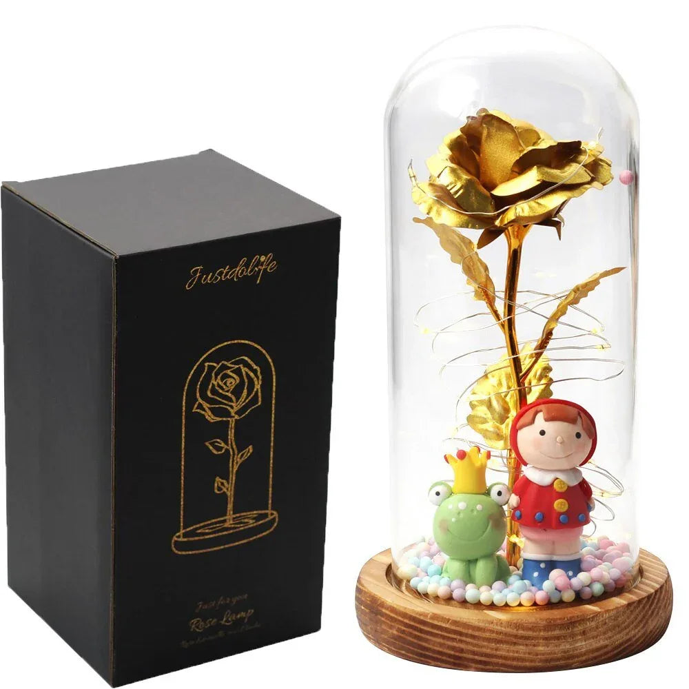 Rose Eternelle Sous Cloche Figurines Or 24K - Rose Eternelle La Boutique