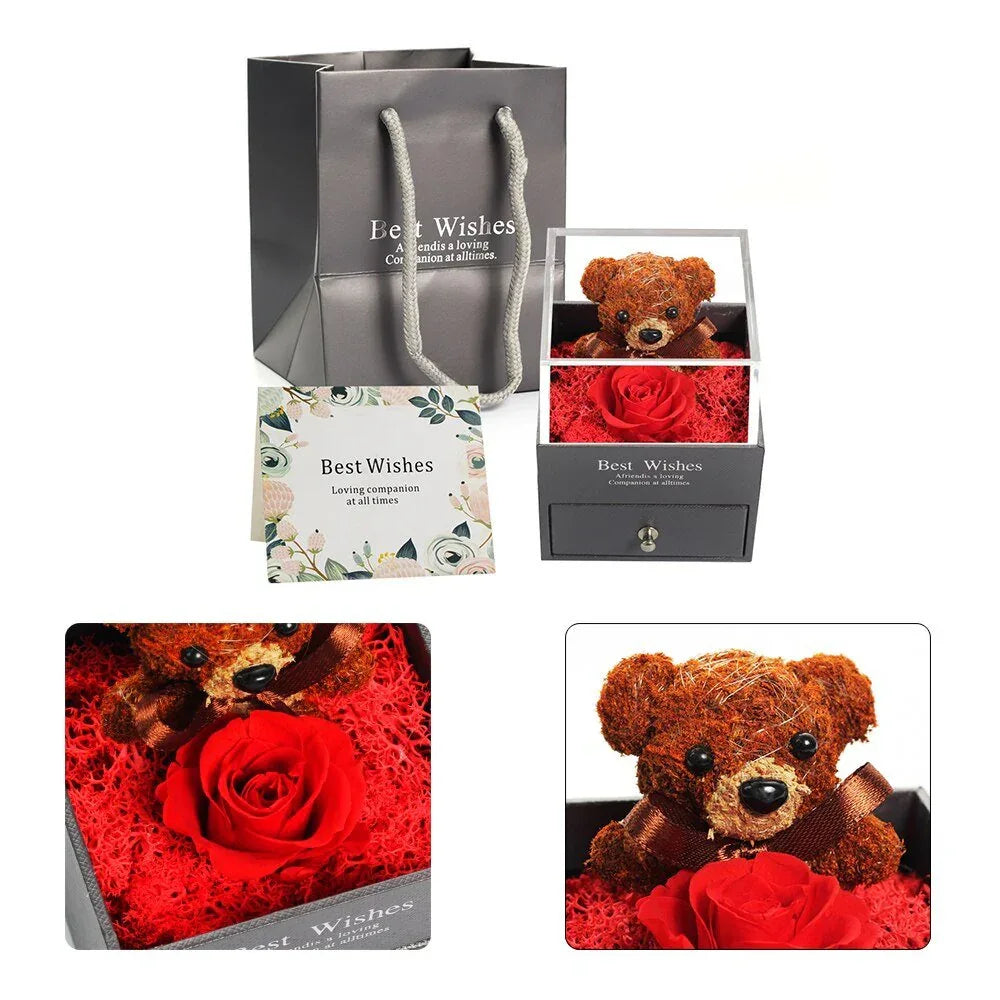 Roses Eternelles Ourson Avec sa Boite - Rose Eternelle La Boutique