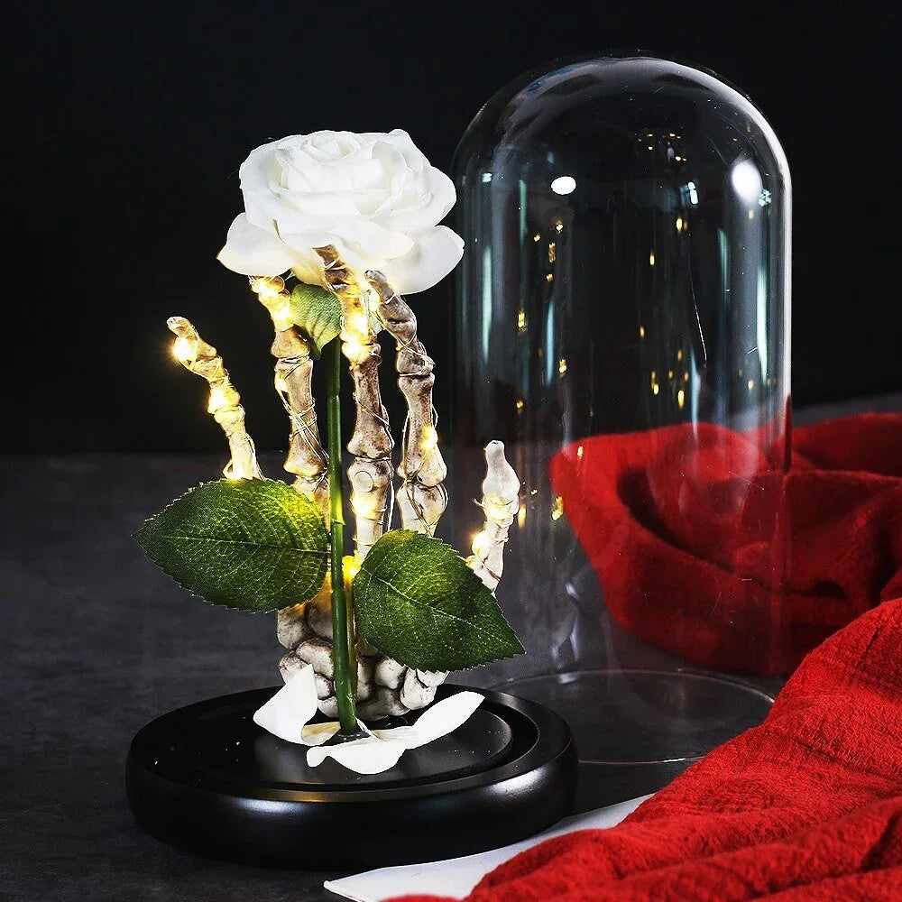 Rose Eternelle Blanche Sous Cloche Halloween - Rose Eternelle La Boutique