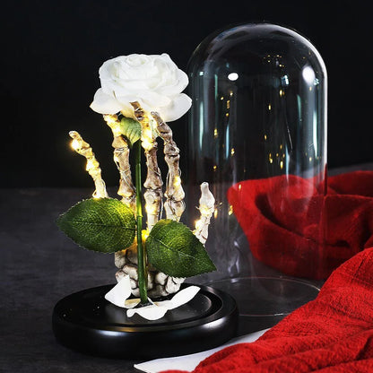 Rose Eternelle Blanche Sous Cloche Halloween - Rose Eternelle La Boutique