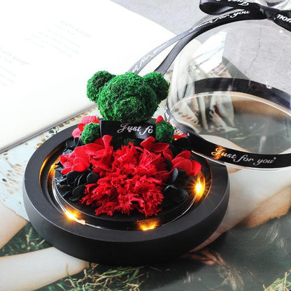 Rose Eternelle Ourson Sous Dôme (Choix de Couleurs) - Rose Eternelle La Boutique