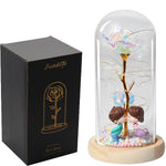 Rose Eternelle Sous Cloche Figurines Ours Or 24K