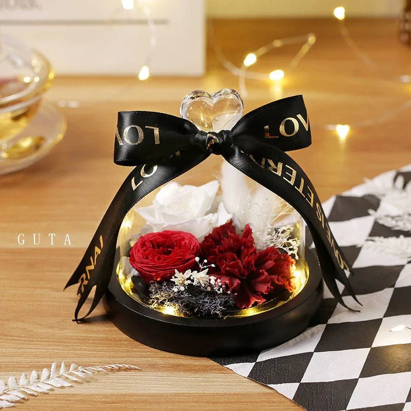 Rose Eternelle Sous Cloche (Trio de Fleurs Rouge) - Rose Eternelle La Boutique