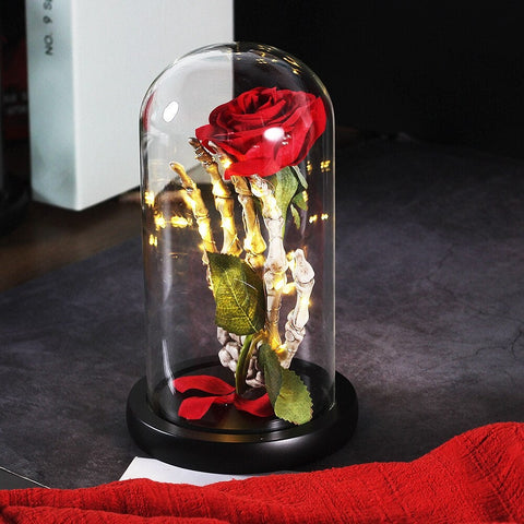 Rose Eternelle Rouge Sous Cloche Halloween