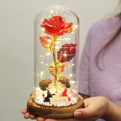 Rose Eternelle Sous Cloche Figurines Ours Or 24K - Rose Eternelle La Boutique