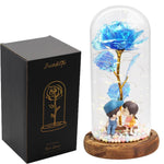 Rose Eternelle Sous Cloche Figurines Ours Or 24K
