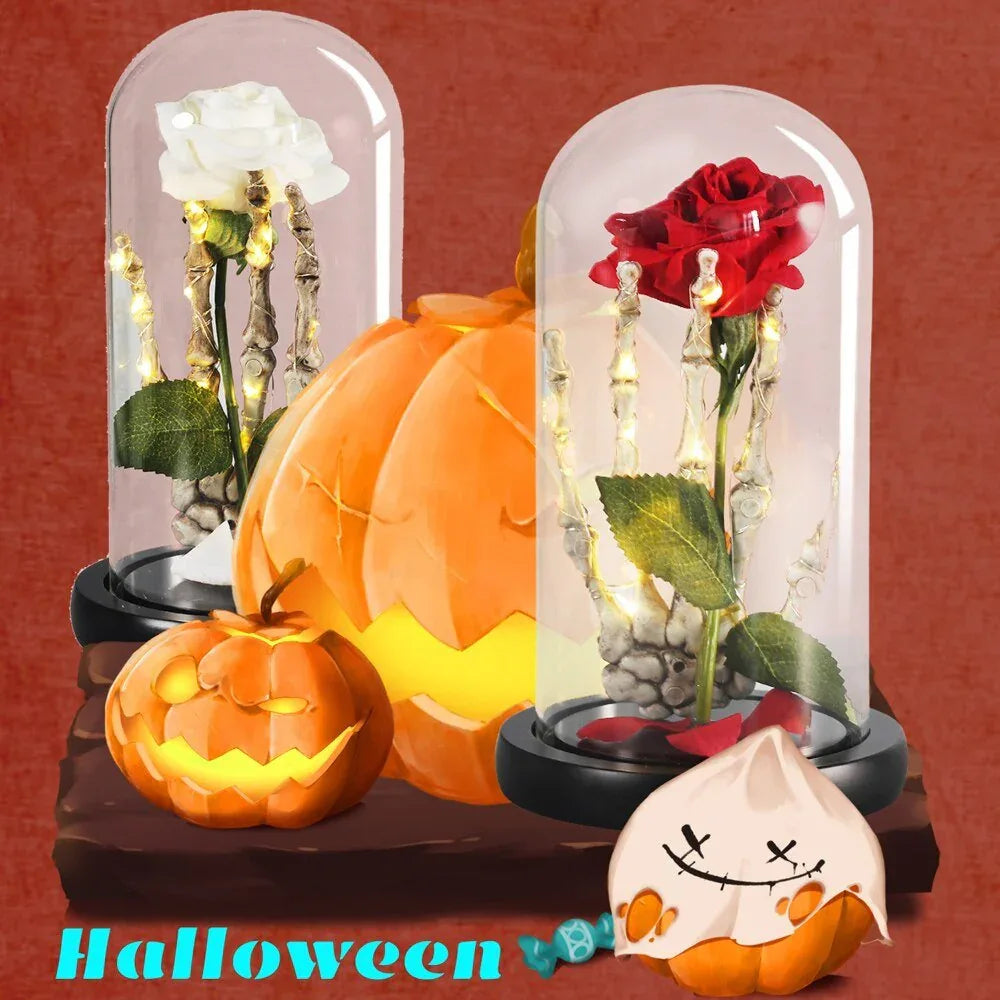 Rose Eternelle Blanche Sous Cloche Halloween - Rose Eternelle La Boutique