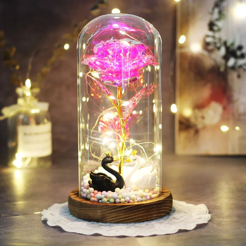 Rose Eternelle Avec son Cygne Or 24k - Rose Eternelle La Boutique