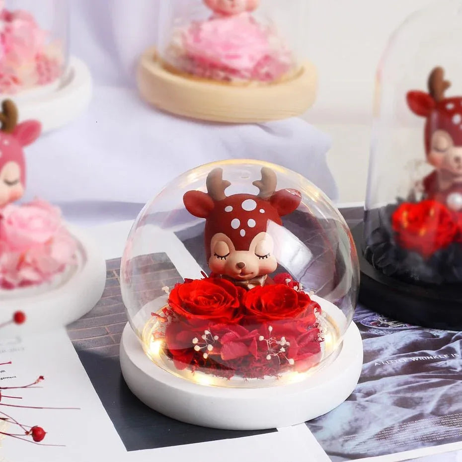 Rose Eternelle Renne Sous Dôme (Choix de Couleurs) - Rose Eternelle La Boutique