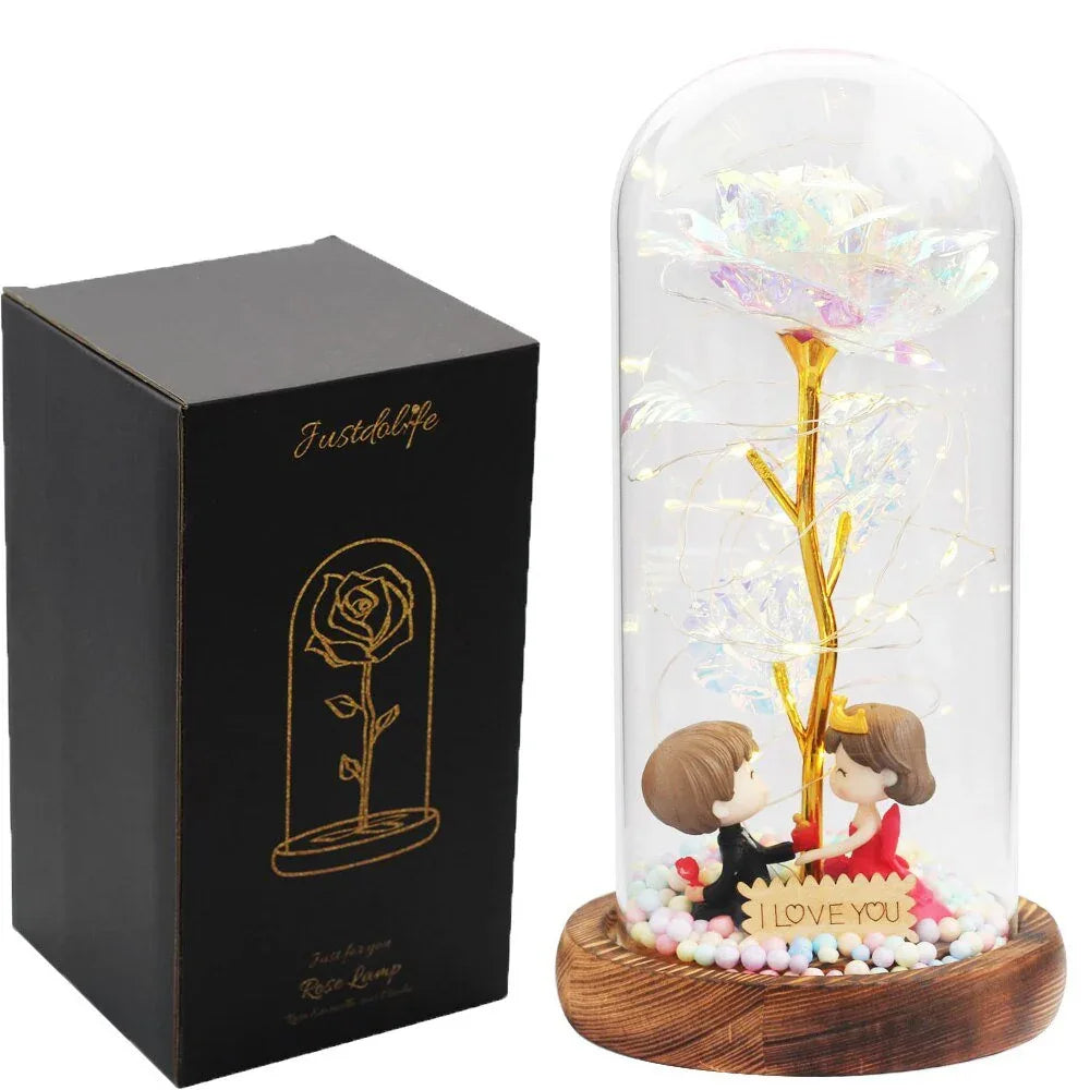 Rose Eternelle Sous Cloche Figurines Ours Or 24K - Rose Eternelle La Boutique