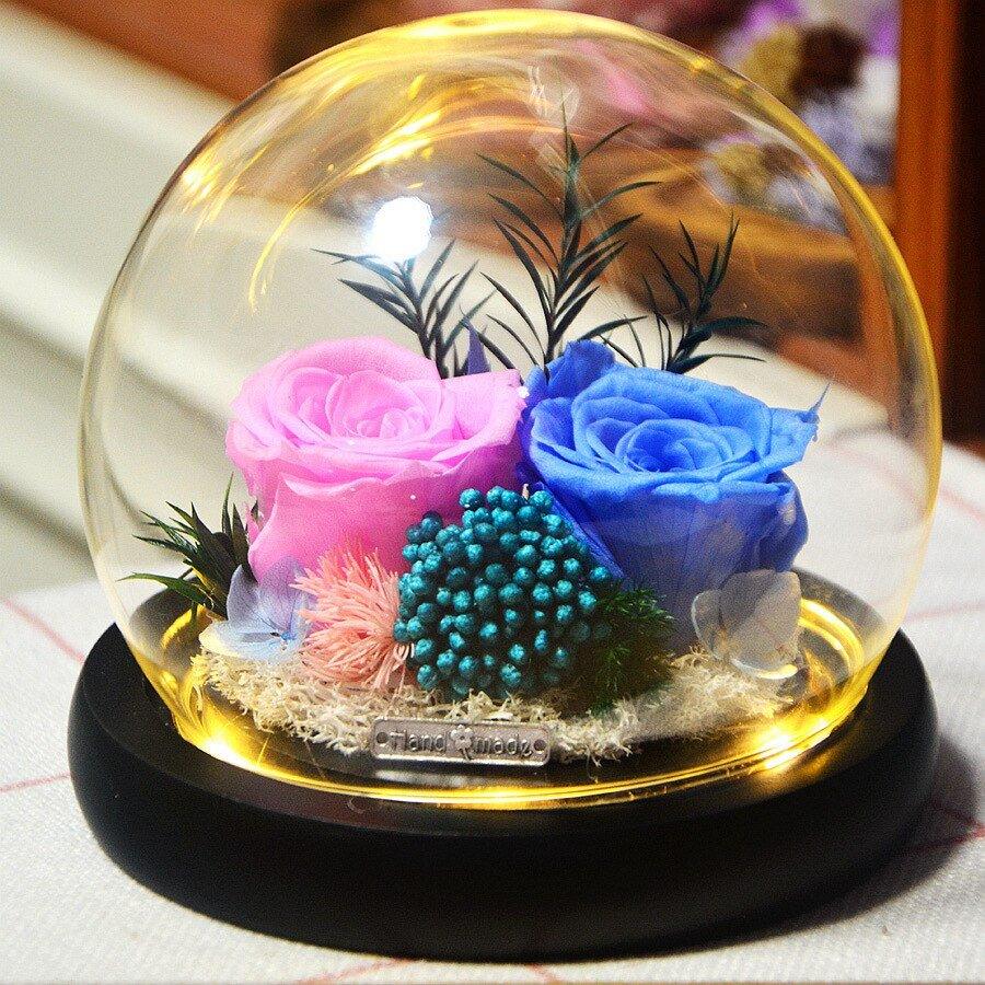 Rose Eternelle Sous Cloche (Trio de Fleurs Bleu) - Rose Eternelle La Boutique