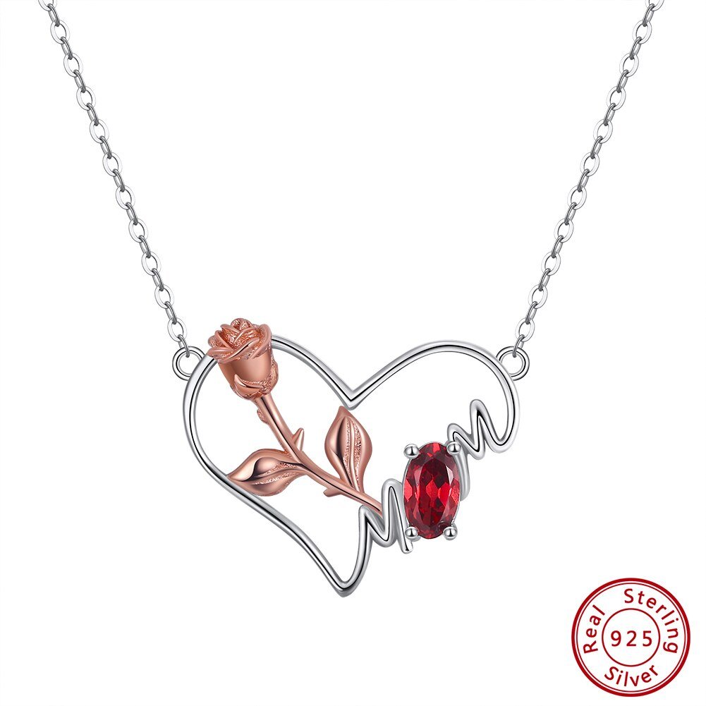 Herz- und Rosen-Halskette mit Anhänger und natürlichem Edelstein