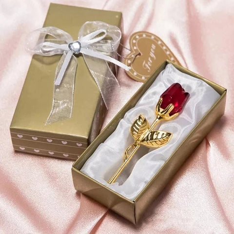 Elégant Coffret avec Rose éternelle Rouge en Cristal