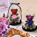 Bouquet avec Rose & Ours rouge Sous Cloche