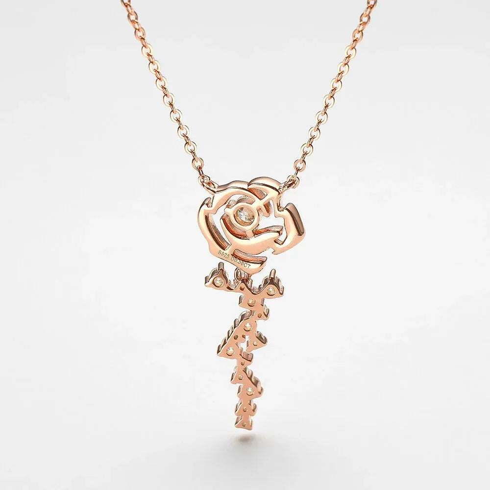 Collier en argent 925 avec une Rose en Dimant Moissanite - Rose Eternelle La Boutique
