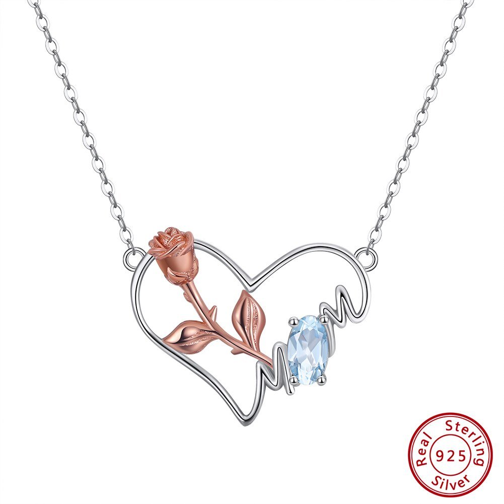 Herz- und Rosen-Halskette mit Anhänger und natürlichem Edelstein