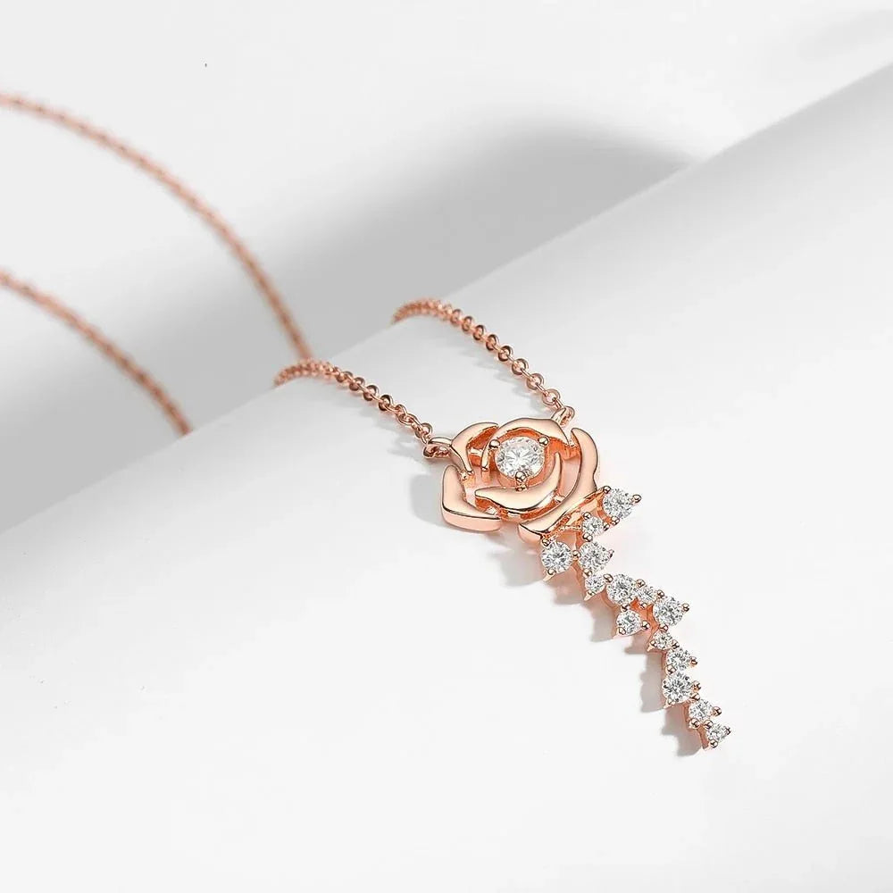 Collier en argent 925 avec une Rose en Dimant Moissanite - Rose Eternelle La Boutique