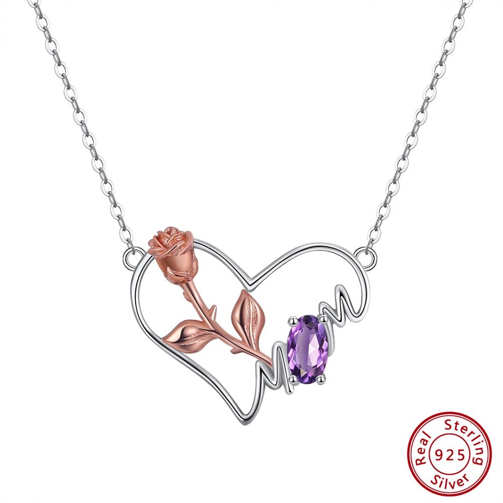 Herz- und Rosen-Halskette mit Anhänger und natürlichem Edelstein