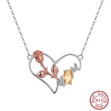 Collier et pendentif Coeur & Rose avec une pierre précieuse naturelle